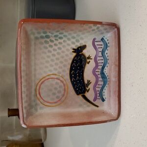 Red Clay Glazed Pottery Armadillo Square Trinket Dish